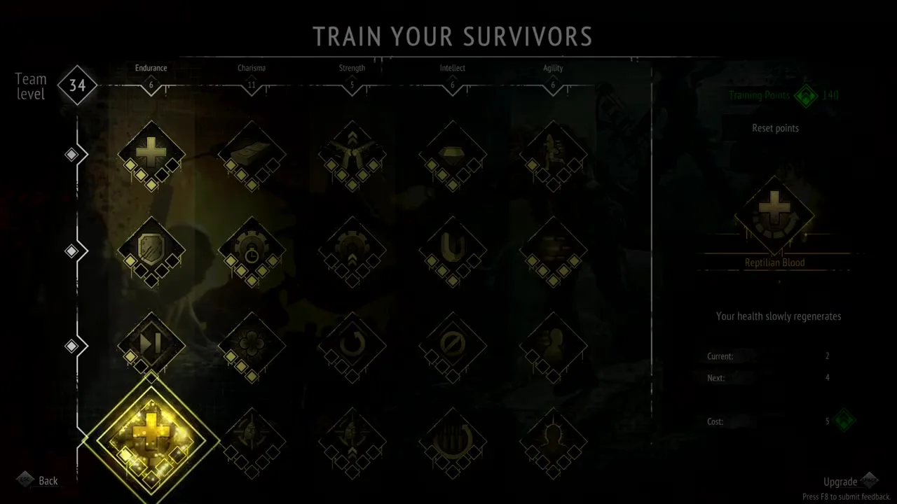 Yet Another Zombie Survivors Training tree UI between runs